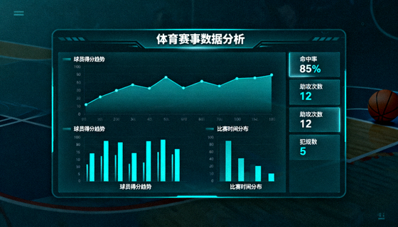 体育数据分析界面展示统计图表与数据指标的画面
